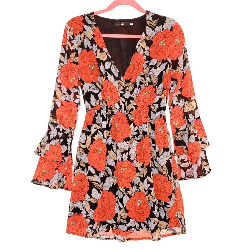 Missguided Rose Floral Deep V Bell Sleeve Dress 4
